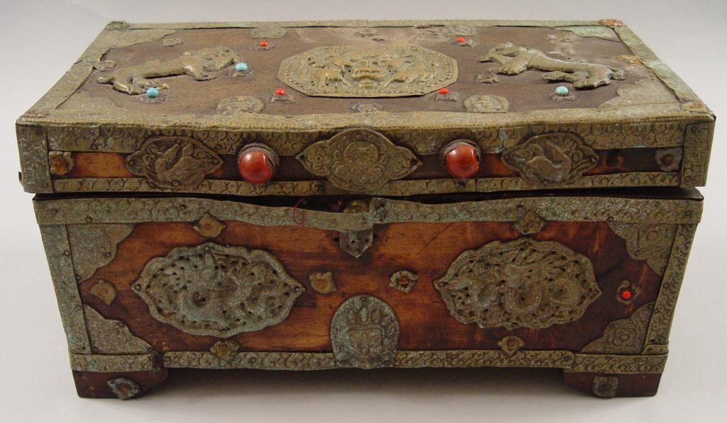 Wood Box with Stones and Metal Work